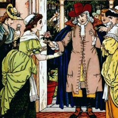 Le bon marchand et ses filles illustration de Walter Crane via Wikimedia Commons