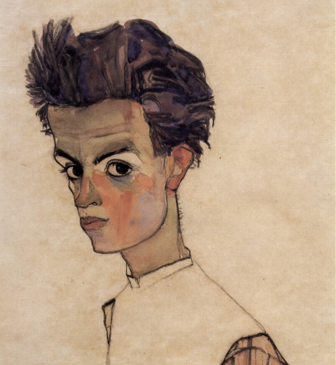 Auto-portrait d'Egon Schiele via Wikimedia Commons